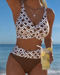 Bikini de Cintura Alta com Estampado Geométrico