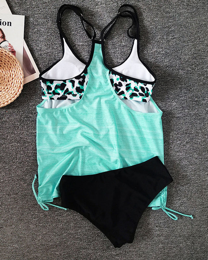 Julia™ | Tankini Liso com Estampado de Leopardo