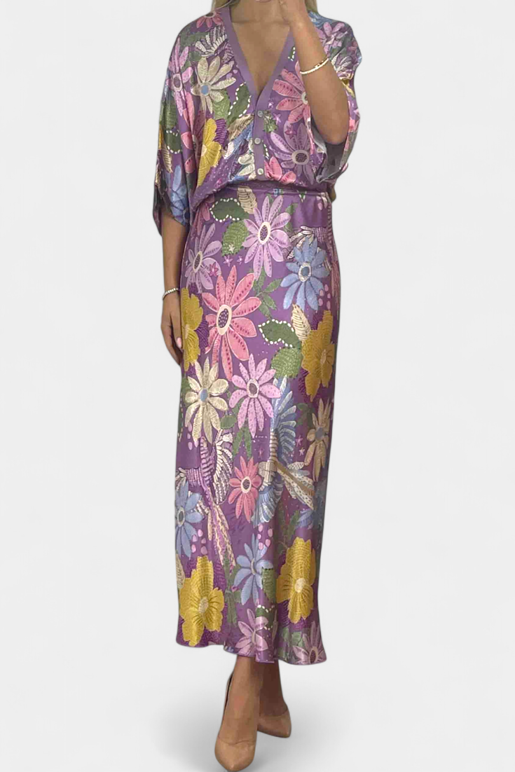 Shae Conjunto Suave de Blusa e Saia Sereia Floral