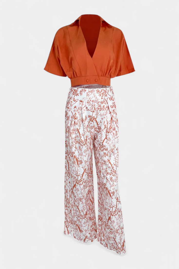 Oli Conjunto Boho de Decote em V e Perna Larga