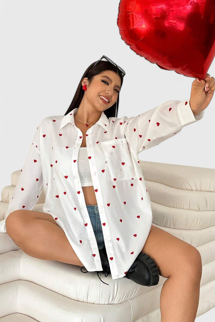 Rhiannon Blusa de Algodão Bordada com Corações
