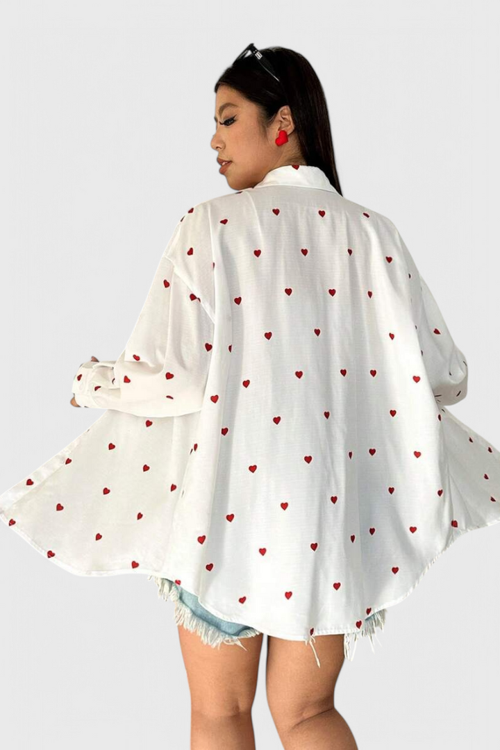 Rhiannon Blusa de Algodão Bordada com Corações