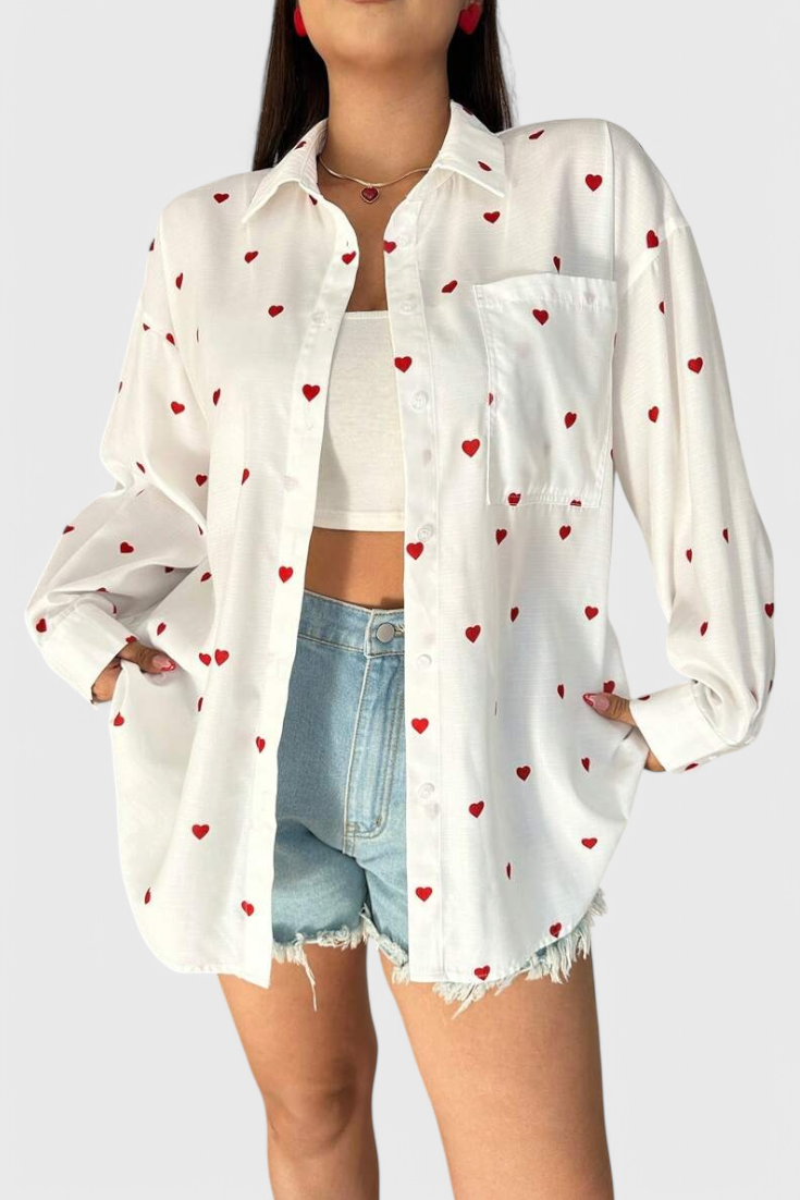 Rhiannon Blusa de Algodão Bordada com Corações
