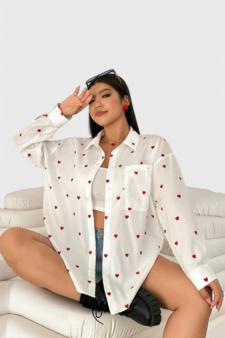 Rhiannon Blusa de Algodão Bordada com Corações