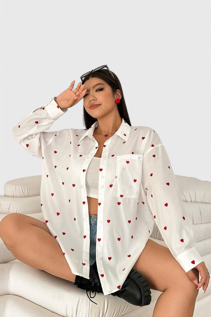 Rhiannon Blusa de Algodão Bordada com Corações