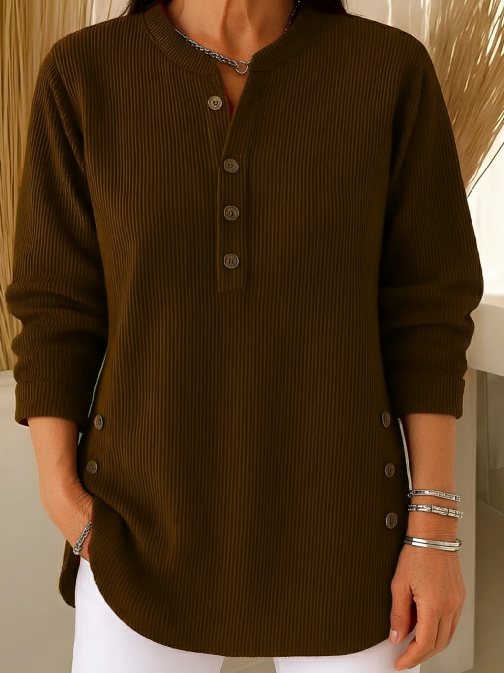 Elise - Camisola de Malha Lisa com Mangas Compridas
