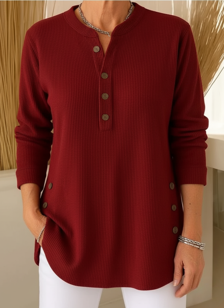 Elise - Camisola de Malha Lisa com Mangas Compridas