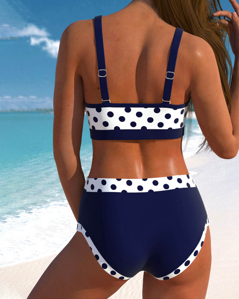 Natalia™ | Biquíni de Cintura Alta com Bolinhas e Design Patchwork