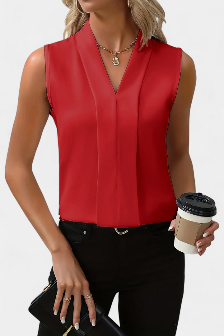 Nele Blusa Sem Mangas com Decote em V e Corte Fluido