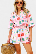 Mariluz Conjunto de Camisa e Shorts com Estampado Rosa