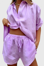 Anika Conjunto de Duas Peças com Camisa de Botões e Calções com Cordão