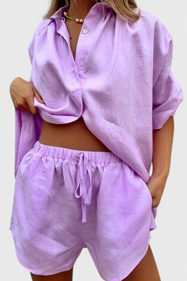 Anika Conjunto de Duas Peças com Camisa de Botões e Calções com Cordão