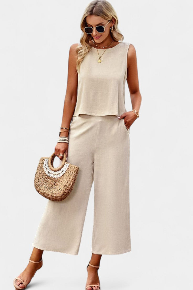 Lavinia Conjunto Boho de Top e Calções em Linho e Algodão