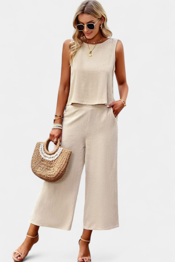 Lavinia Conjunto Boho de Top e Calções em Linho e Algodão