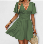 Winslet - Vestido com Cintura Franzida e Decote em V