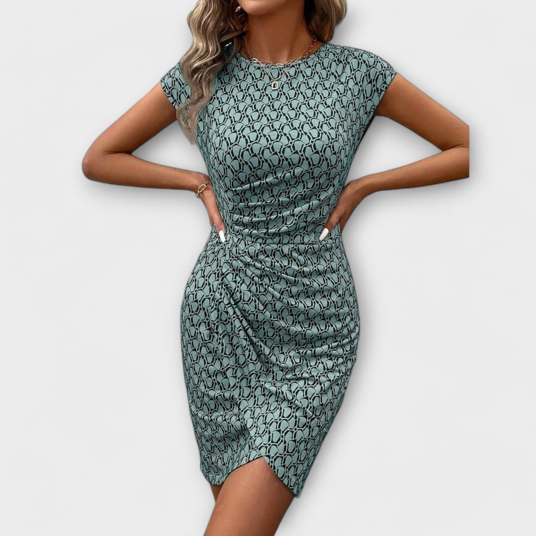 Emma - Vestido de Manga Curta com Corte Tulipa e Estampado Total