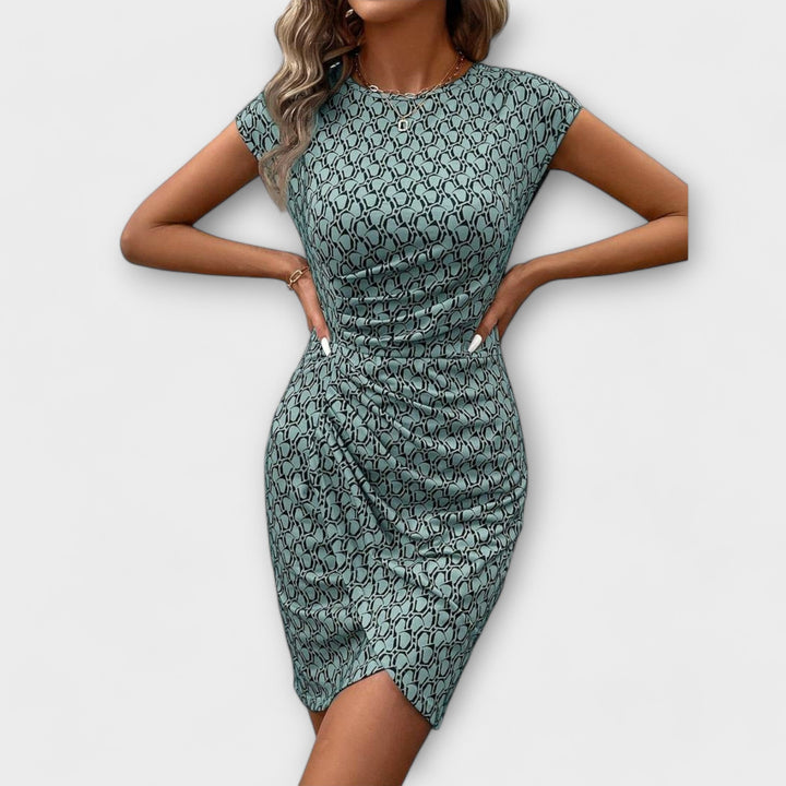 Emma - Vestido de Manga Curta com Corte Tulipa e Estampado Total