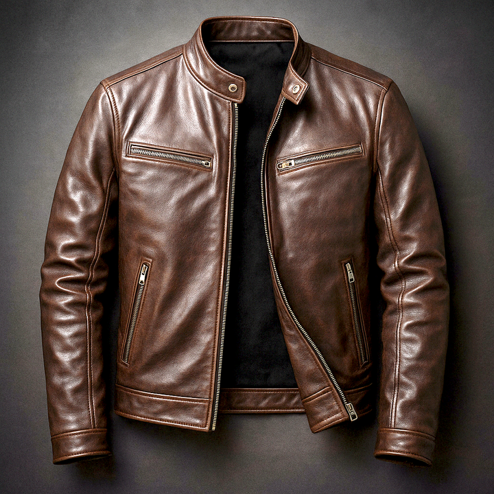 RECIO | Casaco Vintage de Pele com Fecho