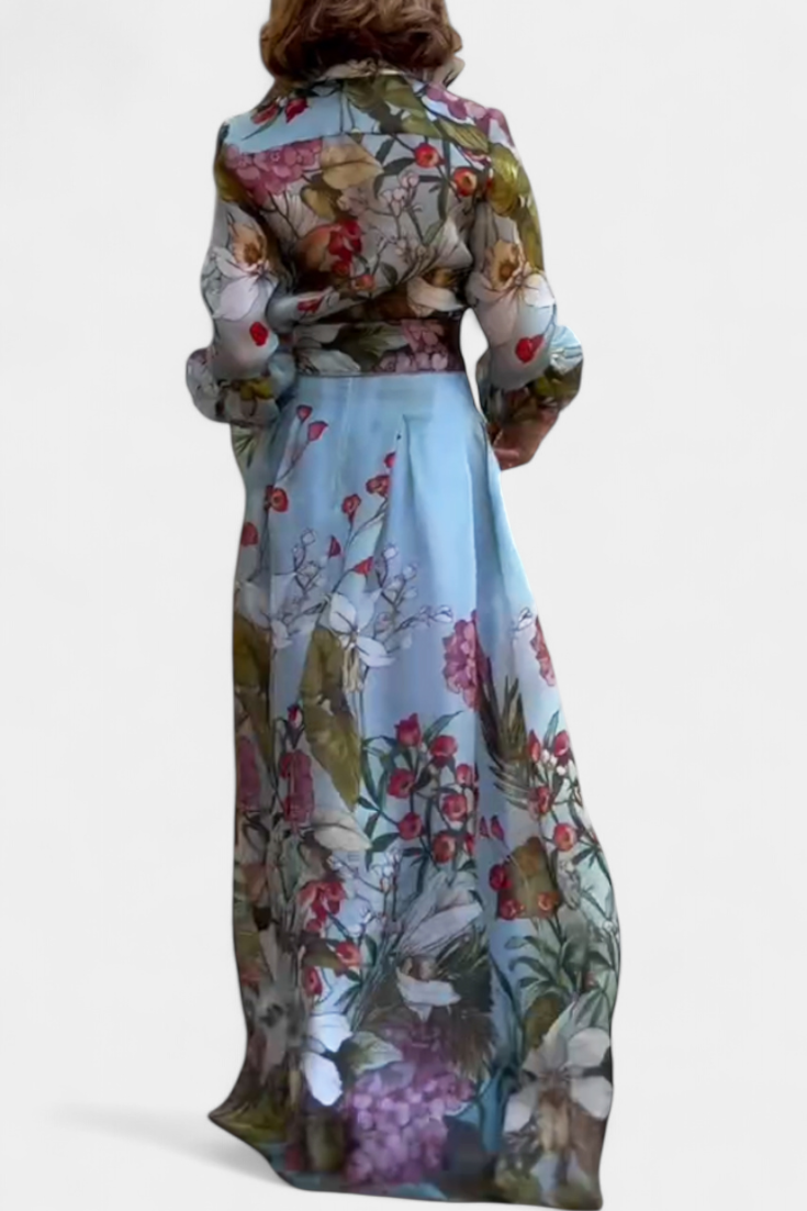 Sanne Conjunto Elegante Estampado de Camisa e Calças Fluidas