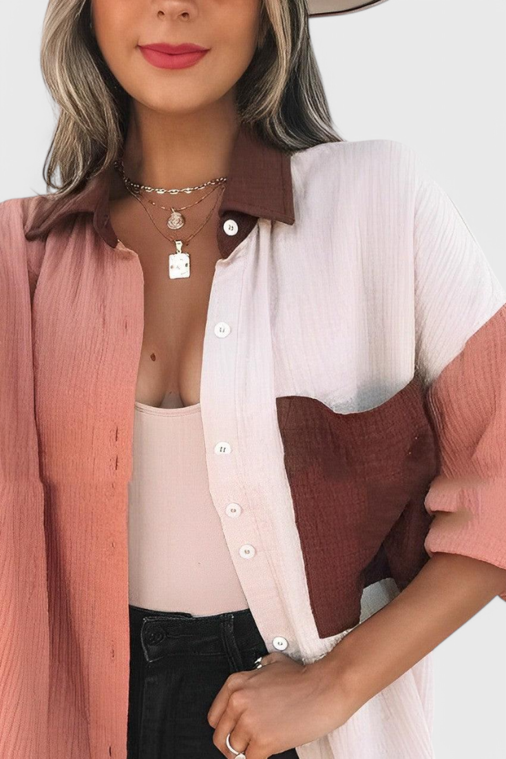 Juniper Blusa de Botões em Bloco de Cor