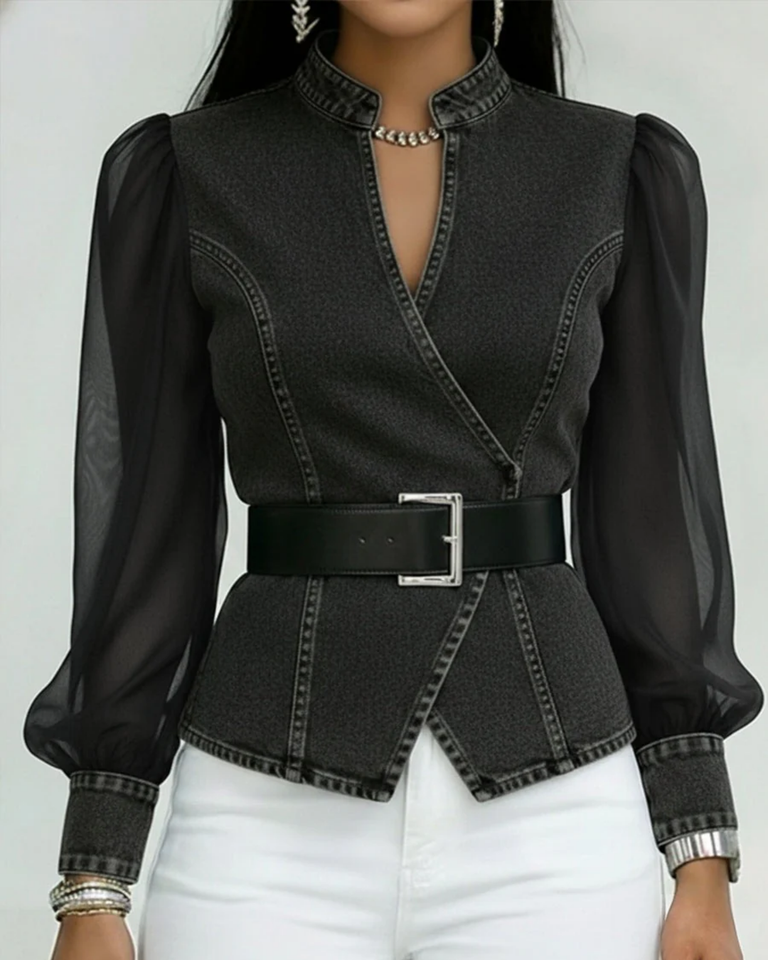 Alessia | Top de Ganga com Mangas de Chiffon Leve