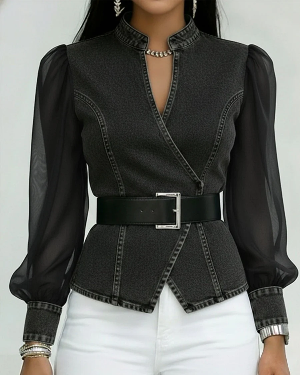 Alessia | Top de Ganga com Mangas de Chiffon Leve