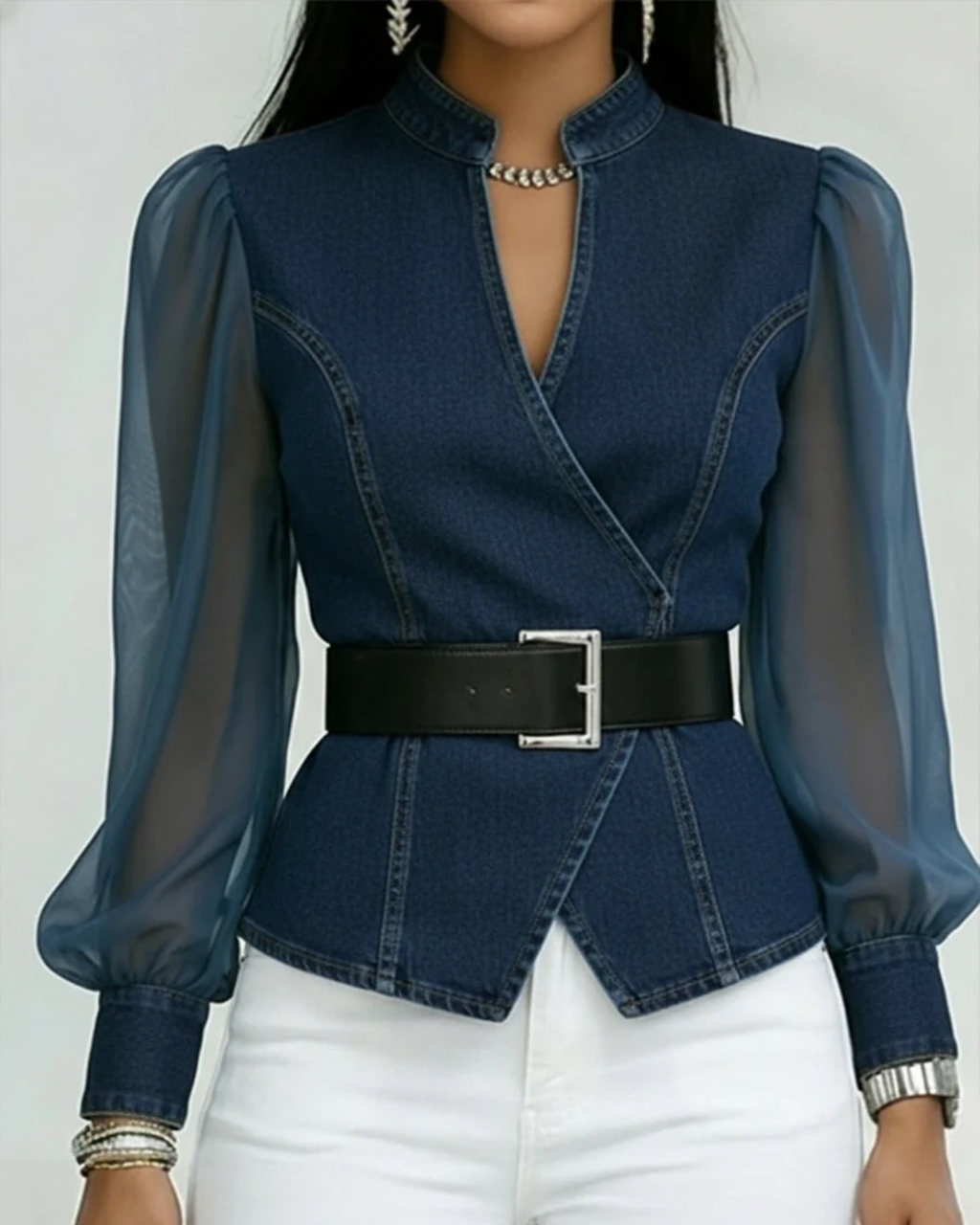 Alessia | Top de Ganga com Mangas de Chiffon Leve