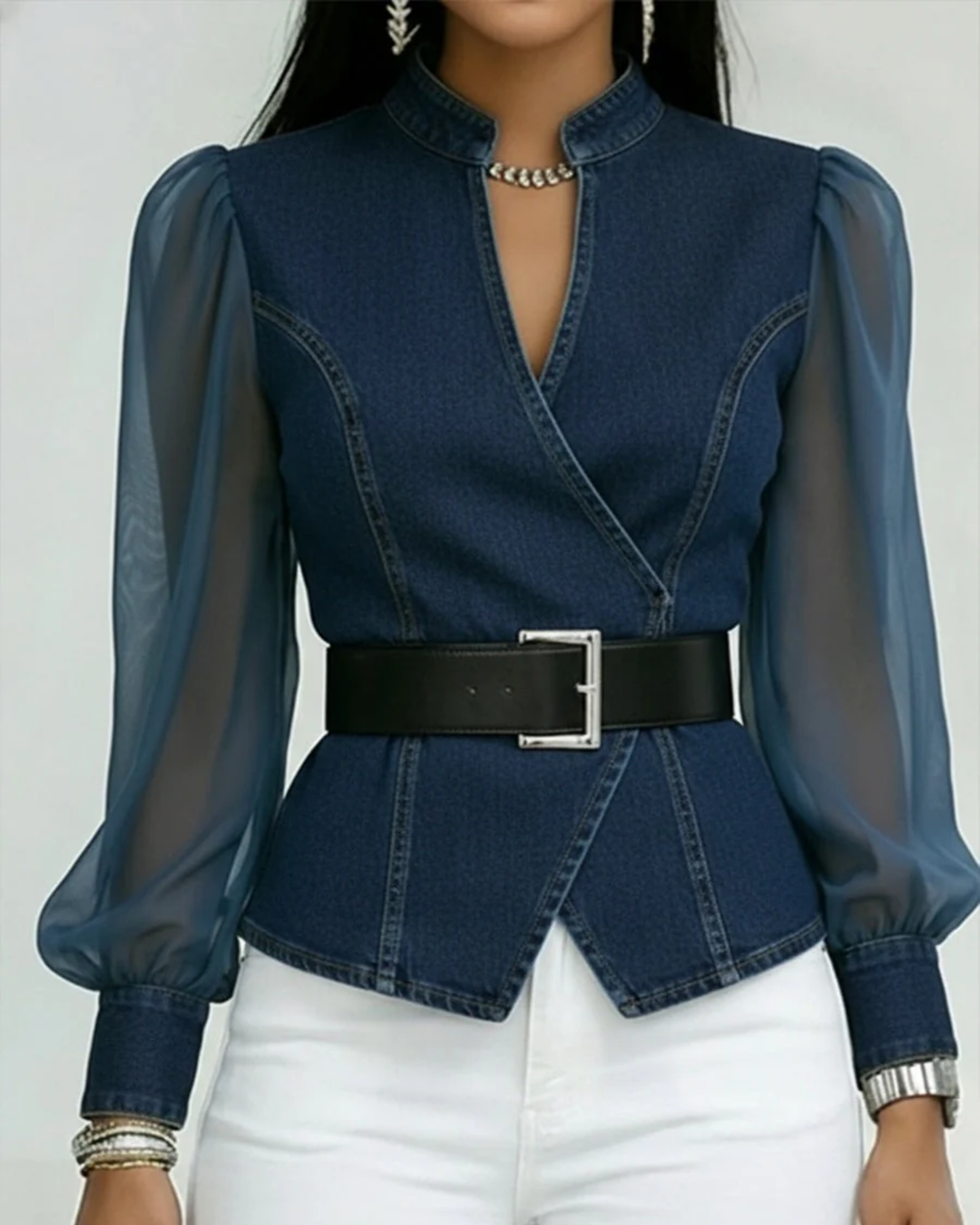 Alessia | Top de Ganga com Mangas de Chiffon Leve