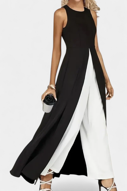 Alicia Conjunto Bicolor Elegante Sem Mangas com Calças Largas