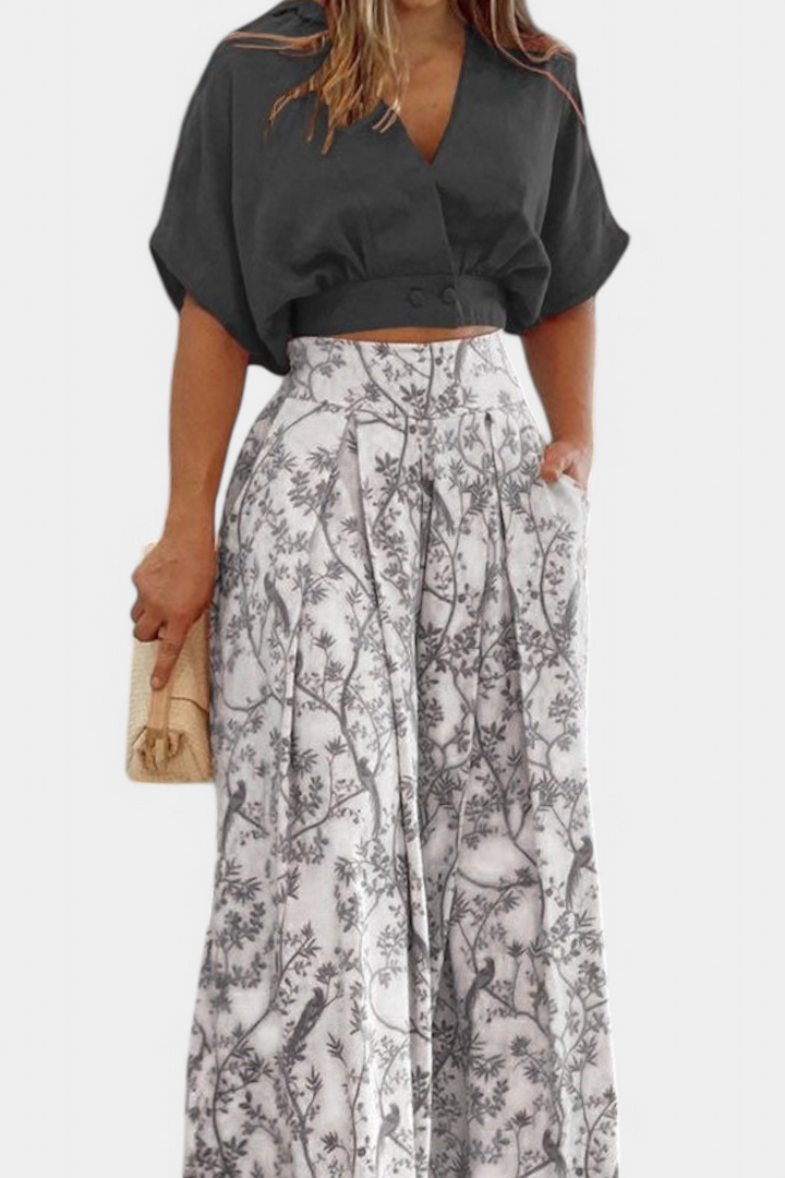 Oli Conjunto Boho de Decote em V e Perna Larga