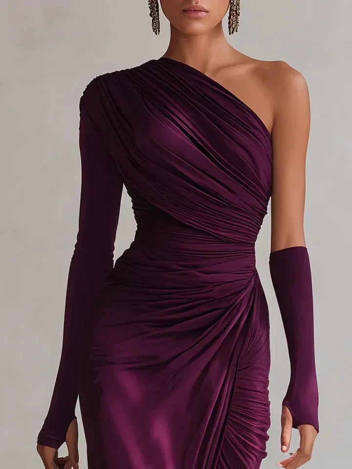 Rosalía™ | Vestido Comprido de Festa Assimétrico em Cor Violeta