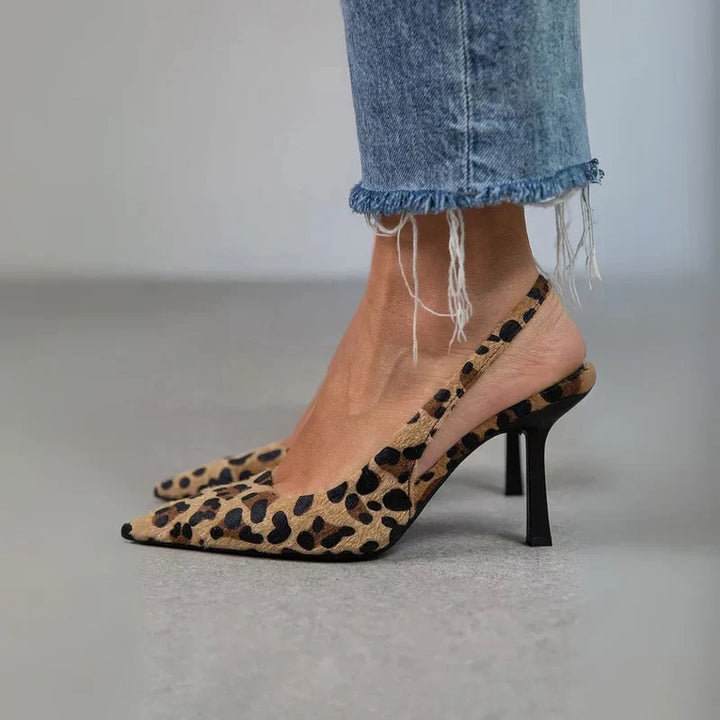 Mónica – Sapatos de Salto de Leopardo com Biqueira Afiada