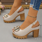 Eva - Sandálias Peep-Toe de Salto Largo com Fivela Metálica