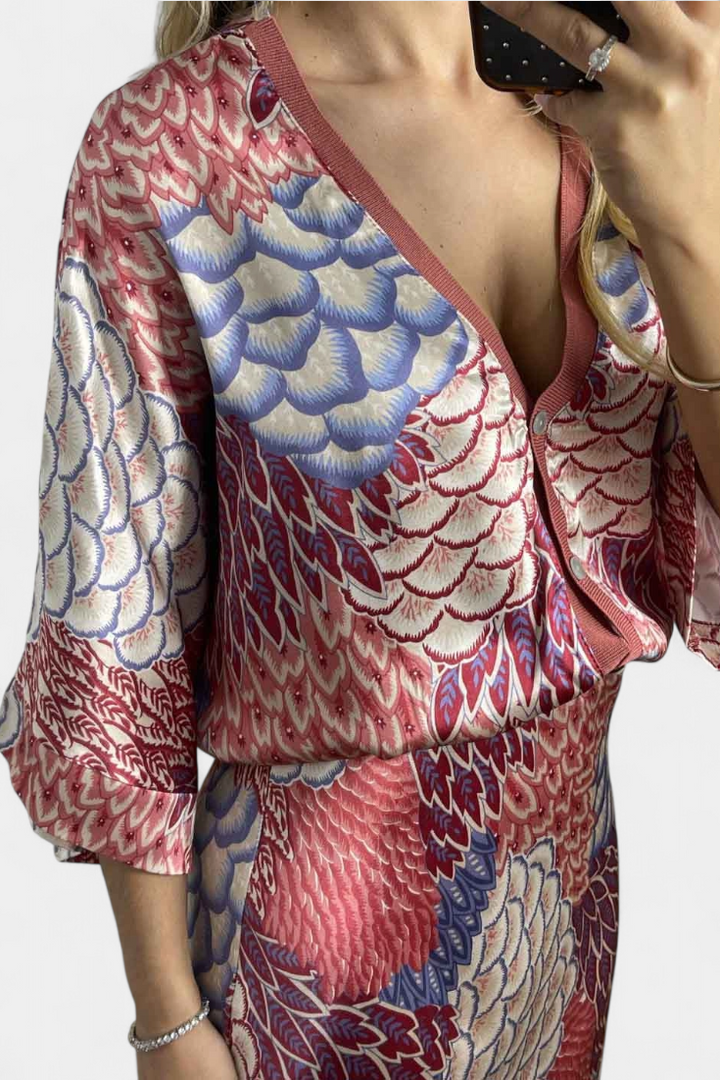 Shae Conjunto Suave de Blusa e Saia Sereia Floral
