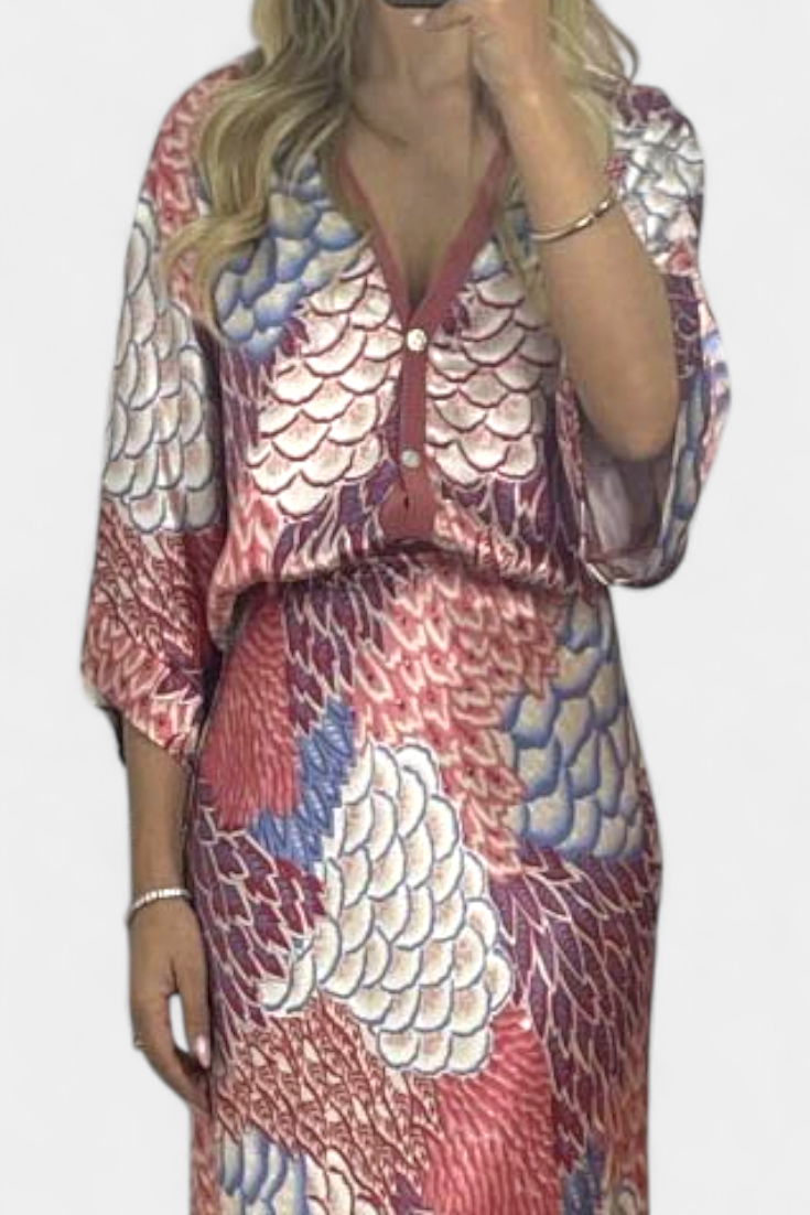 Shae Conjunto Suave de Blusa e Saia Sereia Floral