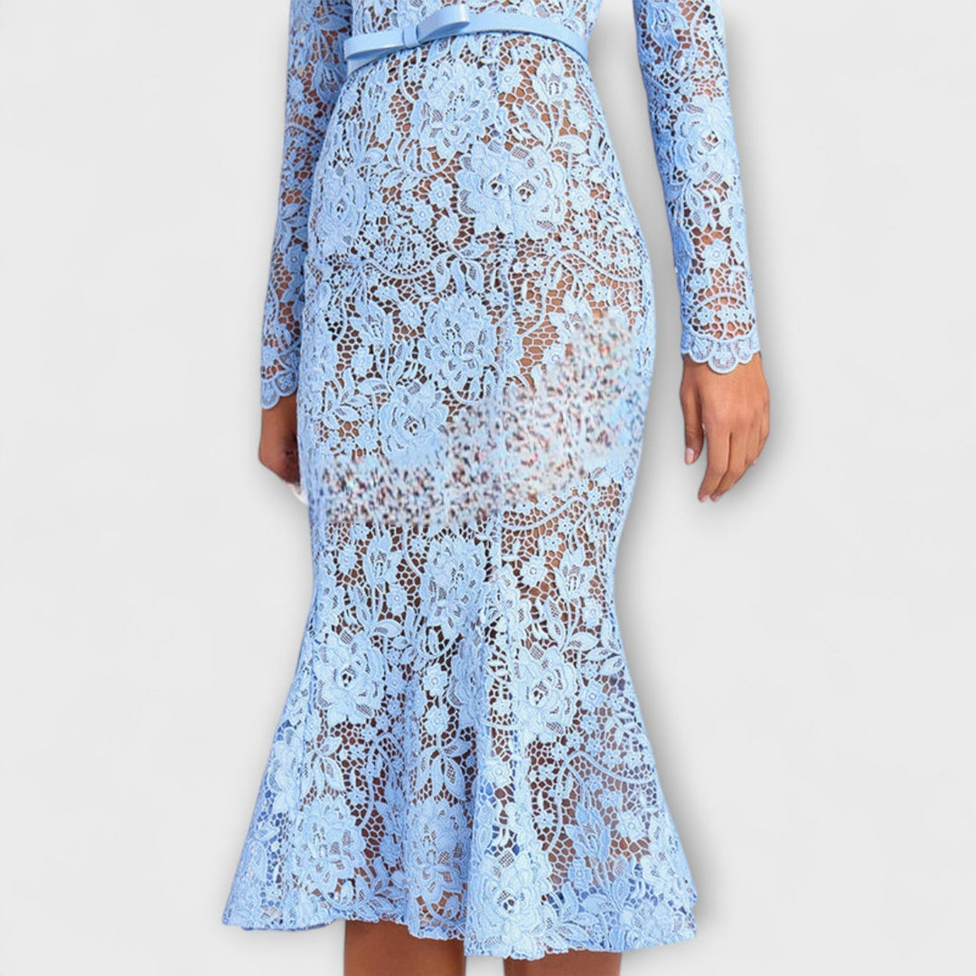 Freya - Vestido Midi Elegante de Renda Floral