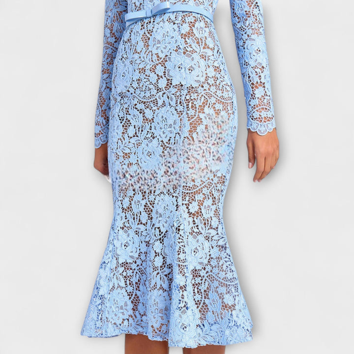 Freya - Vestido Midi Elegante de Renda Floral