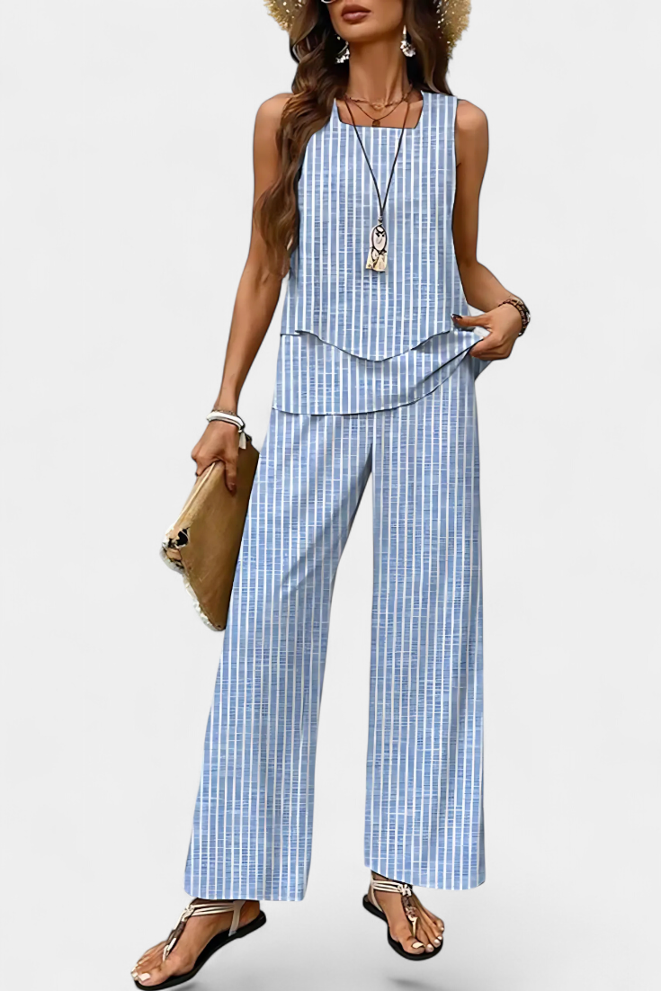 Martina Conjunto Boho Elegante sem Mangas com Calças Retas Estampadas