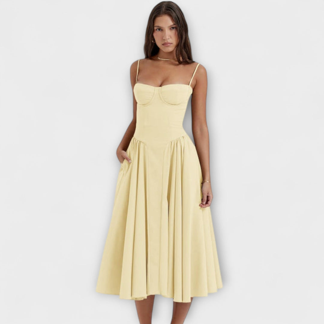 Rosalie - Vestido Elegante com Espartilho sem Mangas