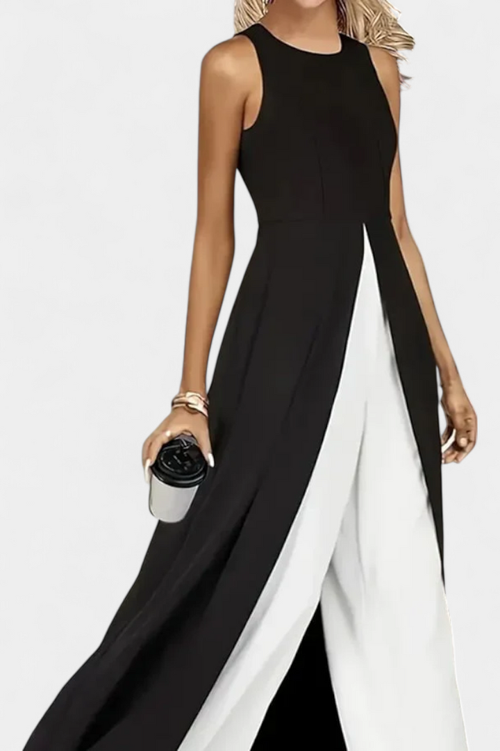 Alicia Conjunto Bicolor Elegante Sem Mangas com Calças Largas