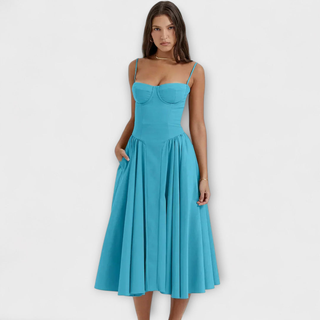 Rosalie - Vestido Elegante com Espartilho sem Mangas
