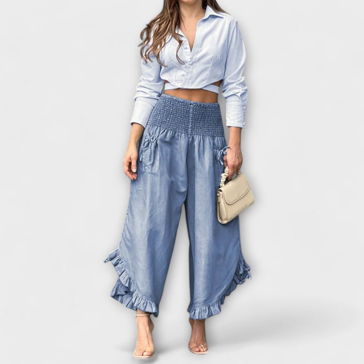 Jaya - Calças de Linho Largas com Pregas na Moda