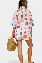 Mariluz Conjunto de Camisa e Shorts com Estampado Rosa