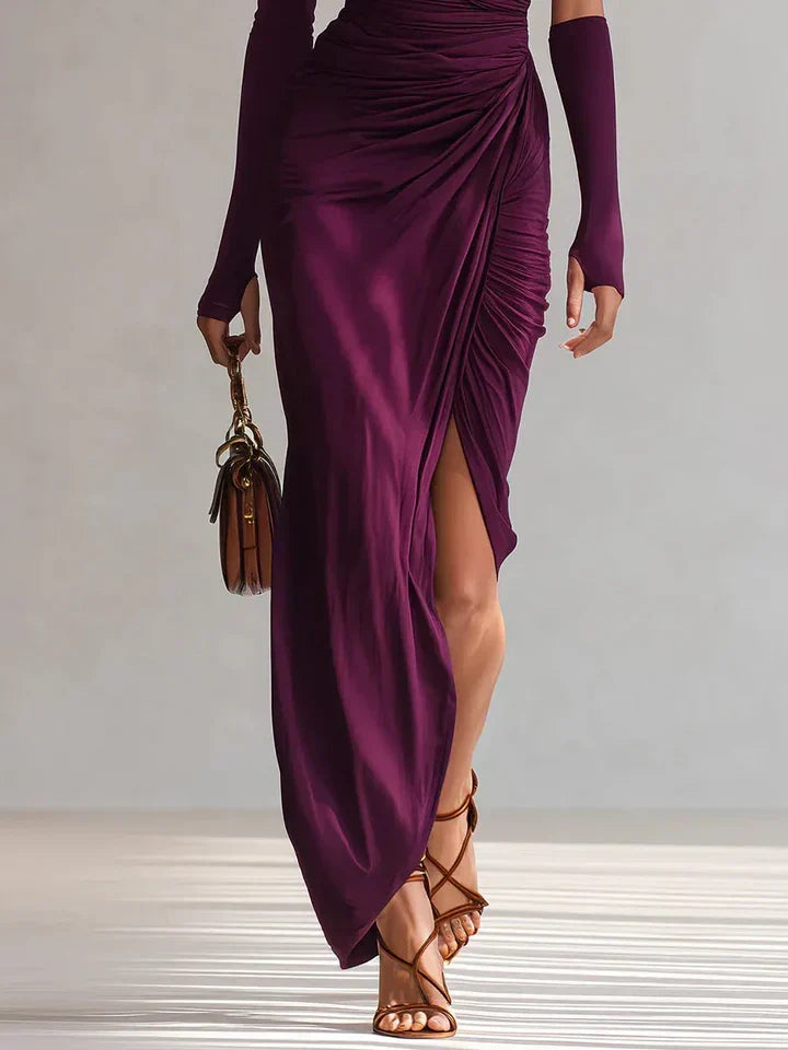 Rosalía™ | Vestido Comprido de Festa Assimétrico em Cor Violeta