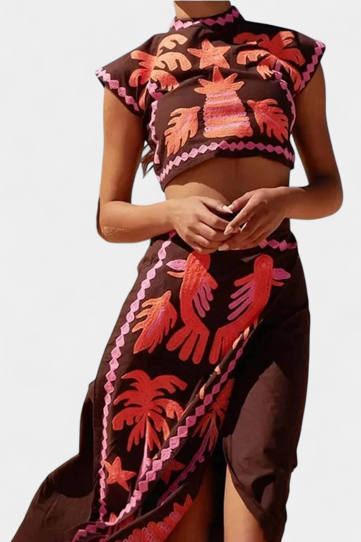 Sloan Conjunto de Top e Saia Recortada Coconut Palm