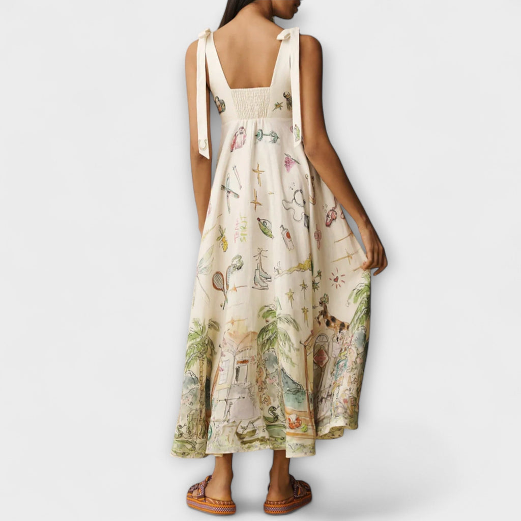 Juliette - Vestidos midi coloridos em linho com cinto estilo ballet