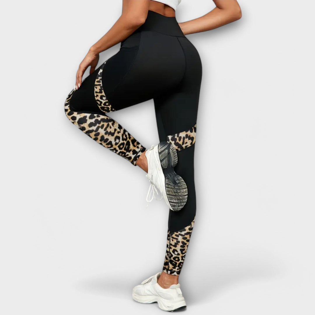 Calças de Treino de Cintura Alta com Estampado de Leopardo