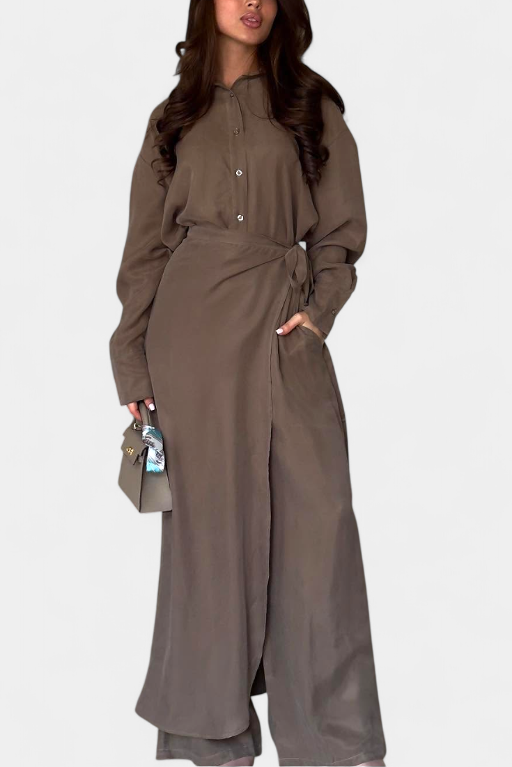 Marisol Conjunto Casual de Camisa Solta e Calça-Saia