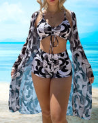 Gabriela™ | Conjunto de Biquíni de 3 Peças com Estampado