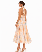 Aurora | Vestido com Decote Halter e Estampado Aguarela